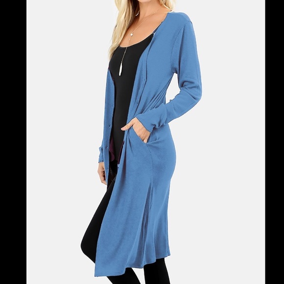 Blue mist button down cardigan with side pocket - Picture 2 of 2